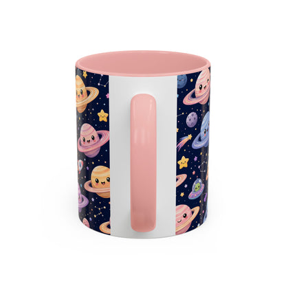 Accent Coffee Mug  (11/15 oz) - Kawaii Saturns in a Starry Space