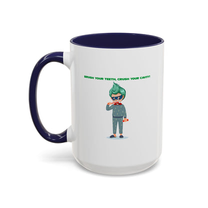 Accent Coffee Mug - Super kiddo brushing teeth - [[{"value":"Wonderwear Kid"}]]
