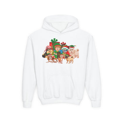 Youth Heavy Blend Hooded Sweatshirt - Christmas with super kiddo pet friends without text - [[{"value":"Wonderwear Kid"}]]