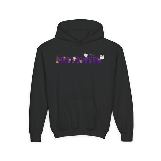 Youth Heavy Blend Hooded Sweatshirt - Holloween word Printify