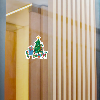 Christmas Kiss-Cut Vinyl Decals – Super kiddo putting gifts on christmas tree - [[{"value":"Wonderwear Kid"}]]