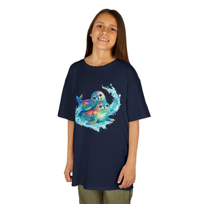 Kids Heavy Cotton™ Tee - Iridescent seals in sparkling splash