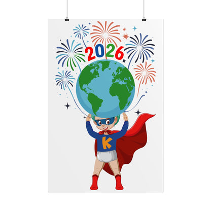 Rolled Posters - Super kiddo holding globe - [[{"value":"Wonderwear Kid"}]]