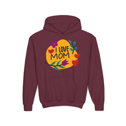 Youth Heavy Blend Hooded Sweatshirt - I love mom Printify