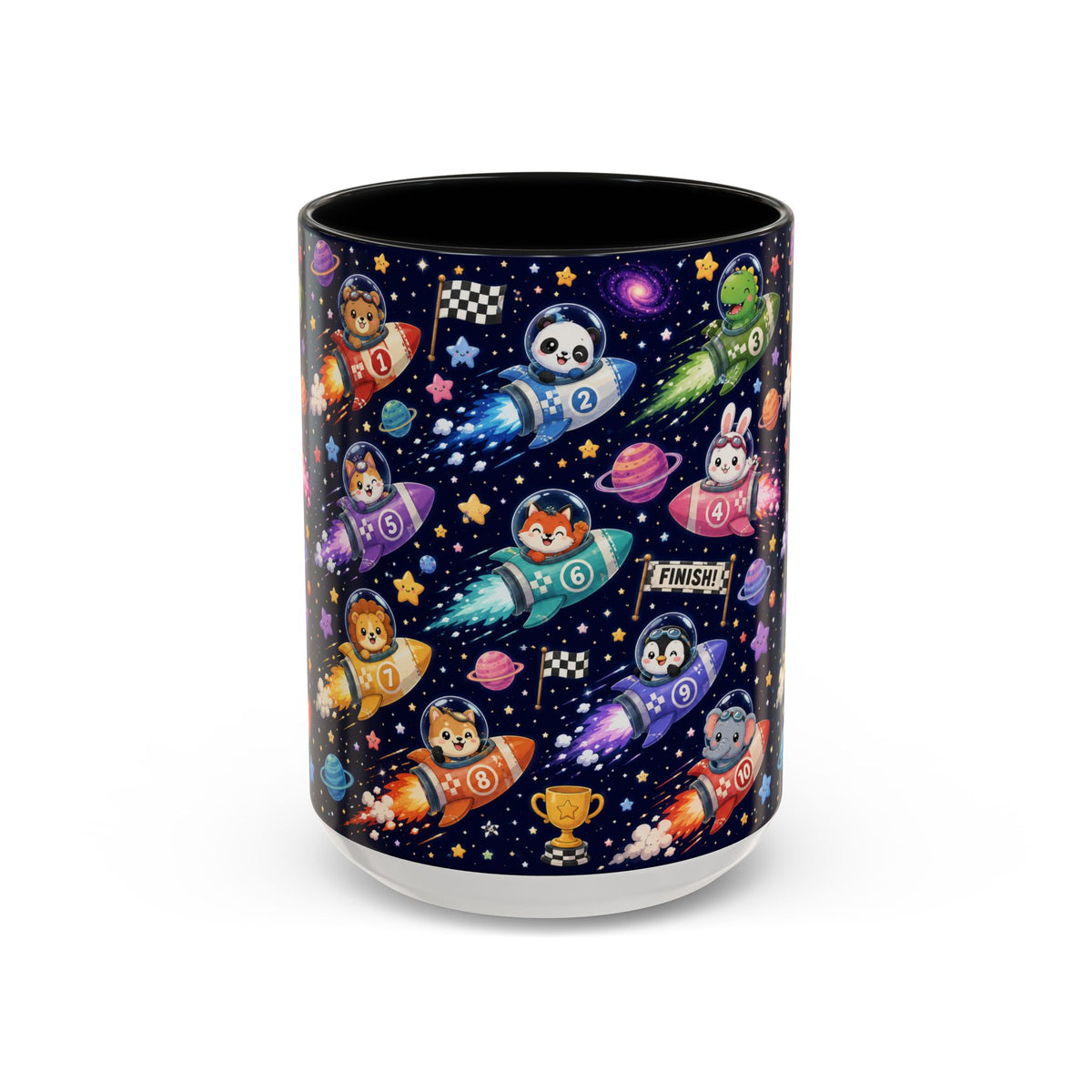 Accent Coffee Mug (11/15 oz) - Kawaii Cosmic Animal Rocket Race