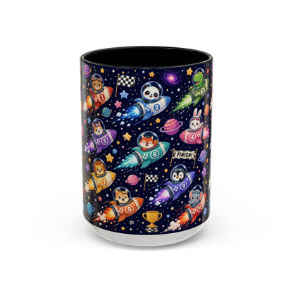 Accent Coffee Mug (11/15 oz) - Kawaii Cosmic Animal Rocket Race