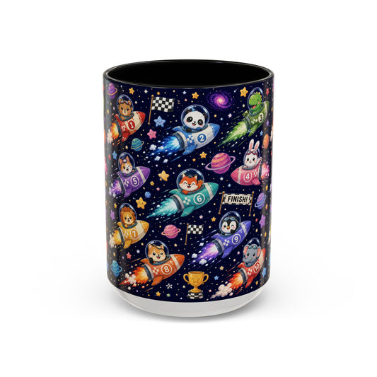 Accent Coffee Mug (11/15 oz) - Kawaii Cosmic Animal Rocket Race