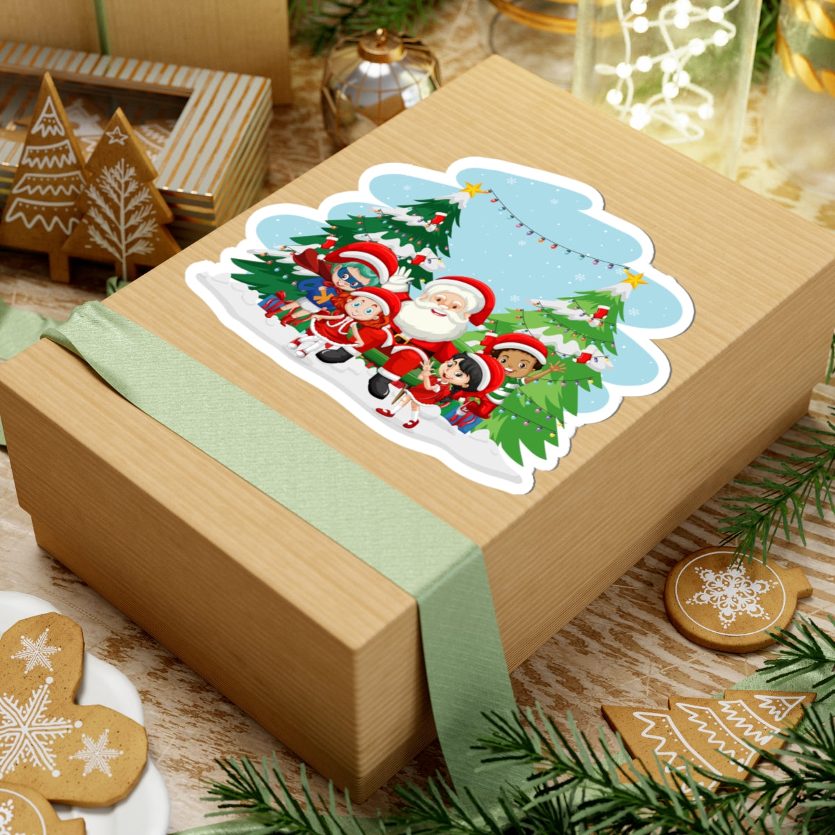 Kiss-Cut Stickers - Super kiddo with santa claus - [[{"value":"Wonderwear Kid"}]]