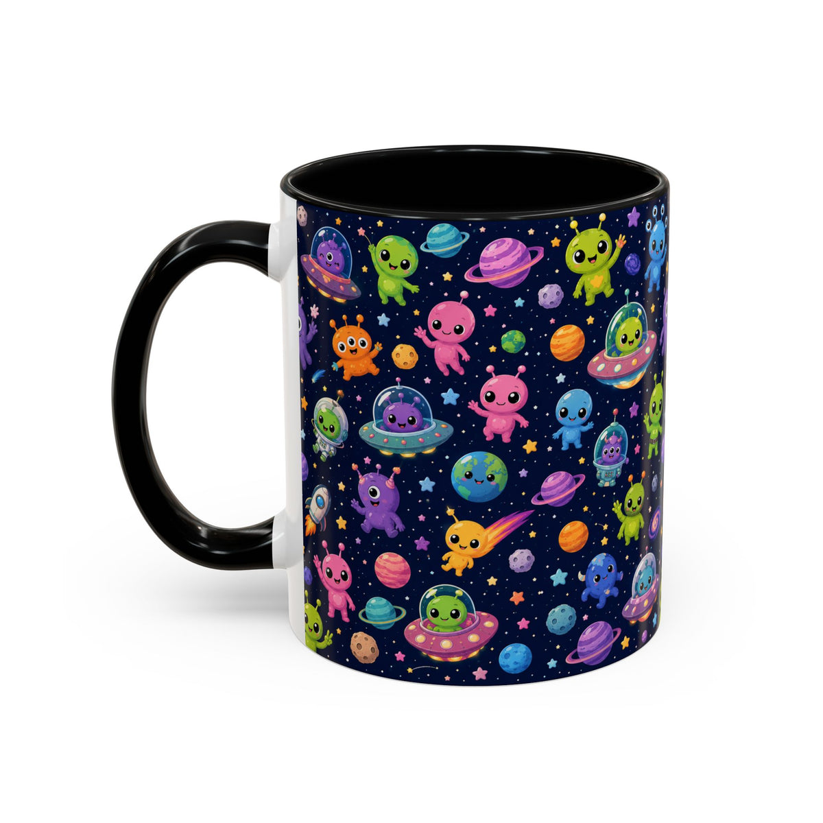 Accent Coffee Mug  (11/15 oz) - Cheerful Cartoon Alien Space