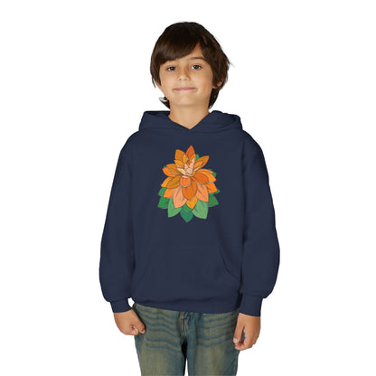 Youth Heavy Blend Hooded Sweatshirt - Orange flower Printify