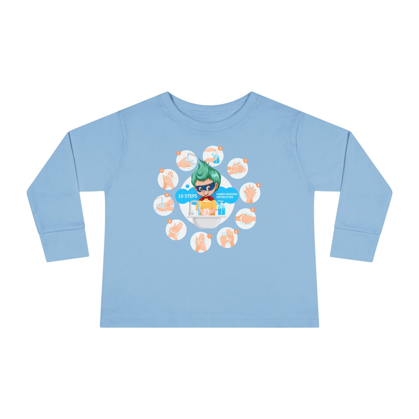 Toddler Long Sleeve Tee - Super kiddo hand washing steps - [[{"value":"Wonderwear Kid"}]]