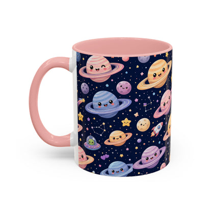 Accent Coffee Mug  (11/15 oz) - Kawaii Saturns in a Starry Space