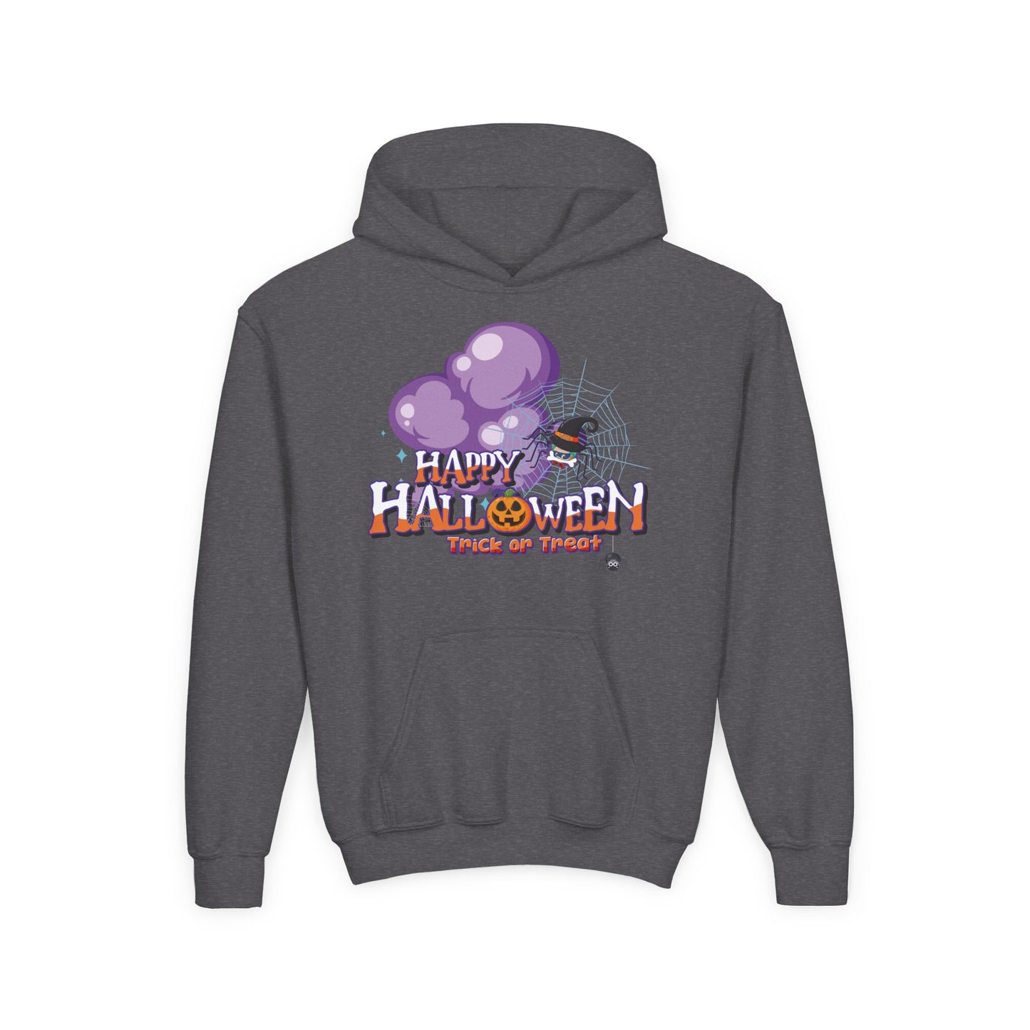 Youth Heavy Blend Hooded Sweatshirt - Happy holloween - spider kiddo