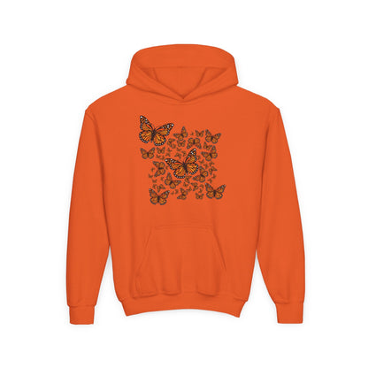 Youth Heavy Blend Hooded Sweatshirt -  Monarch butterflies Printify