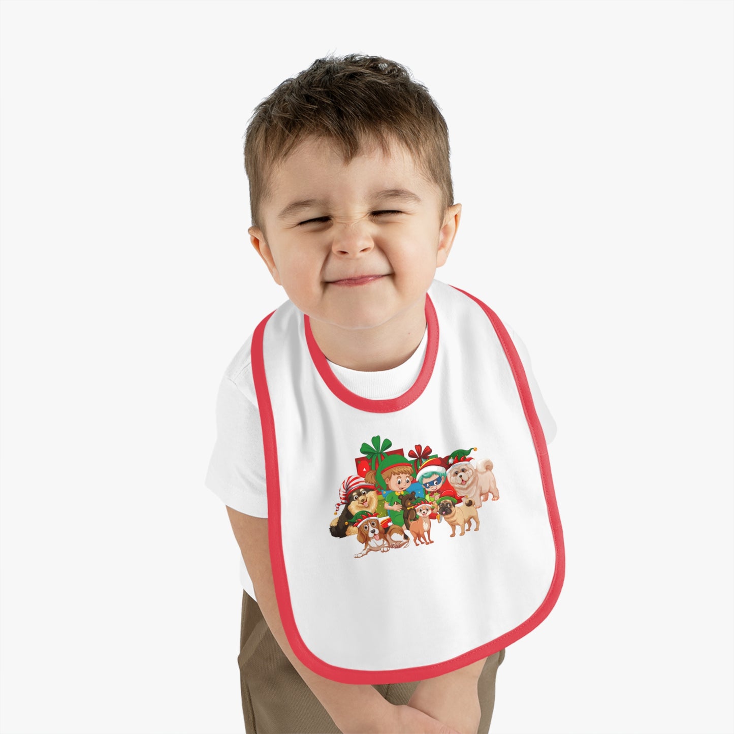Baby Bib - Christmas with super kiddo pet friends without text