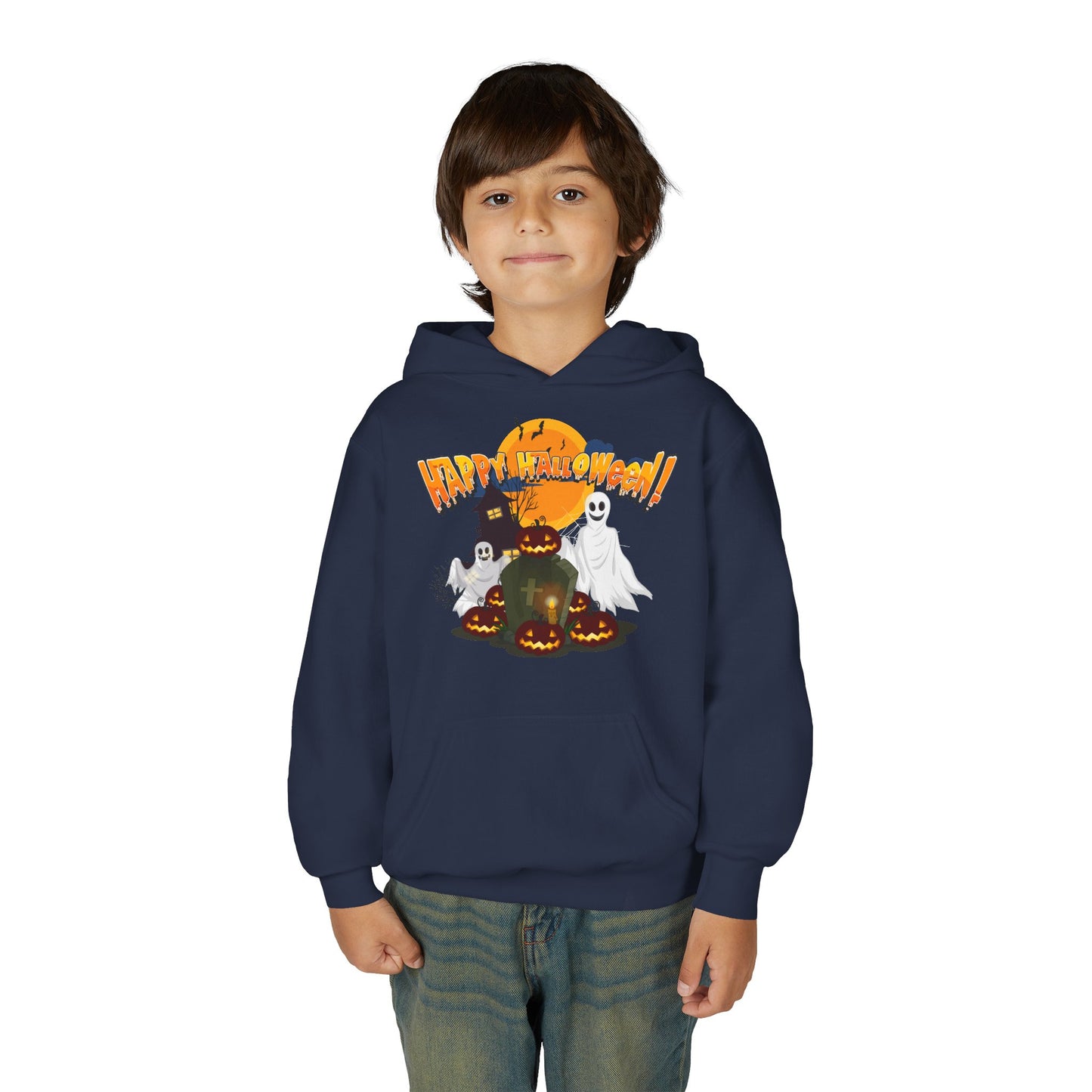 Youth Heavy Blend Hooded Sweatshirt - Happy holloween - cemetery