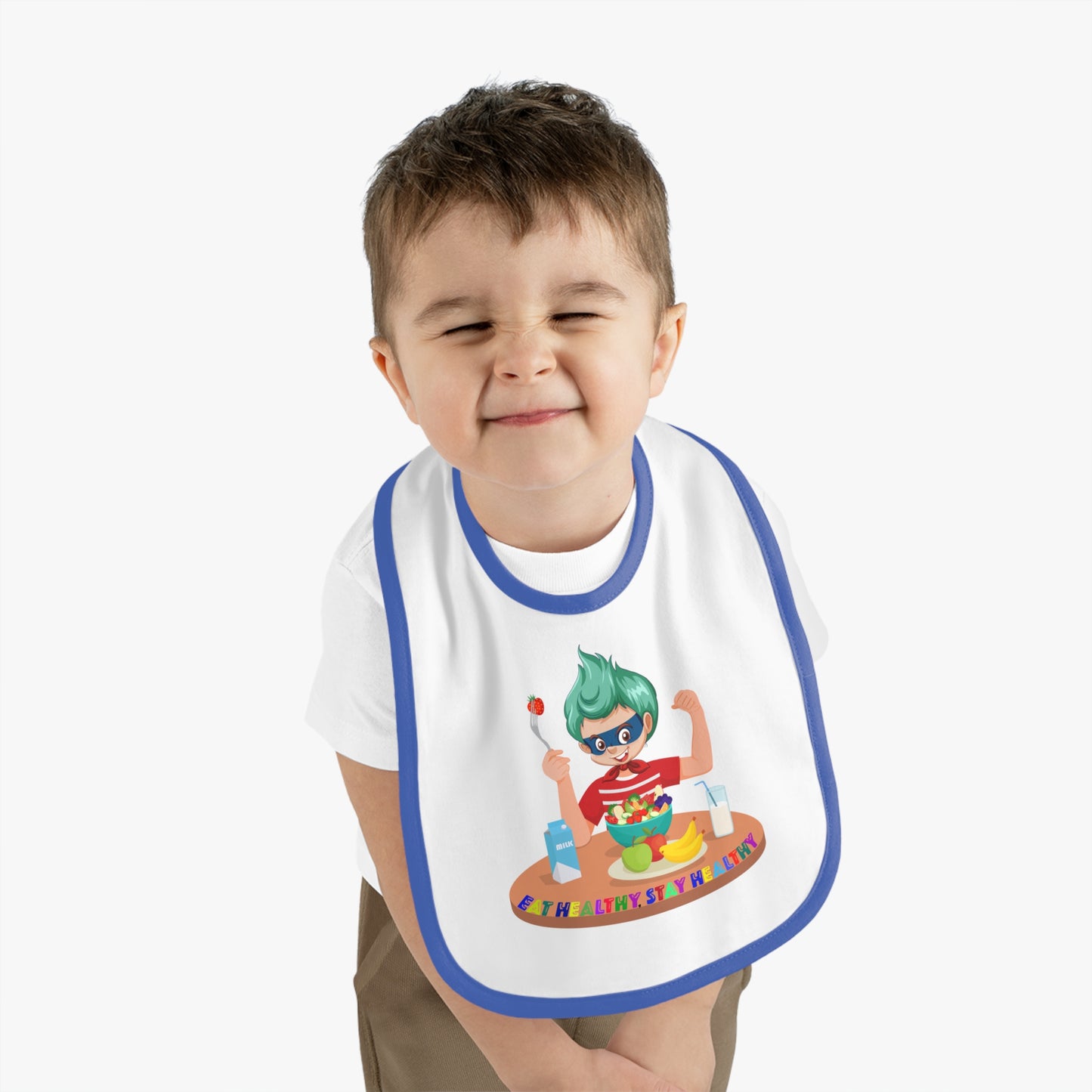 Baby Bib - super kiddo eating healthy food