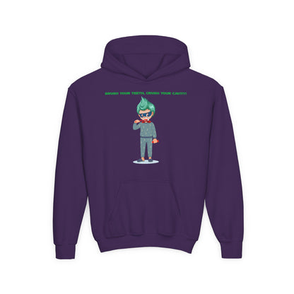 Youth Heavy Blend Hooded Sweatshirt - Super kiddo brushing teeth - [[{"value":"Wonderwear Kid"}]]