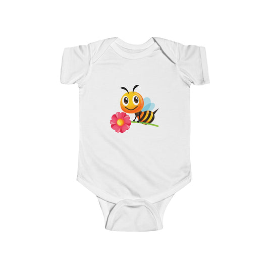 Infant Fine Jersey Bodysuit - Bee holding red flower