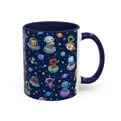 Galactic Robots Accent Coffee Mug — Cute Space Astronaut Pattern (11/15 oz)
