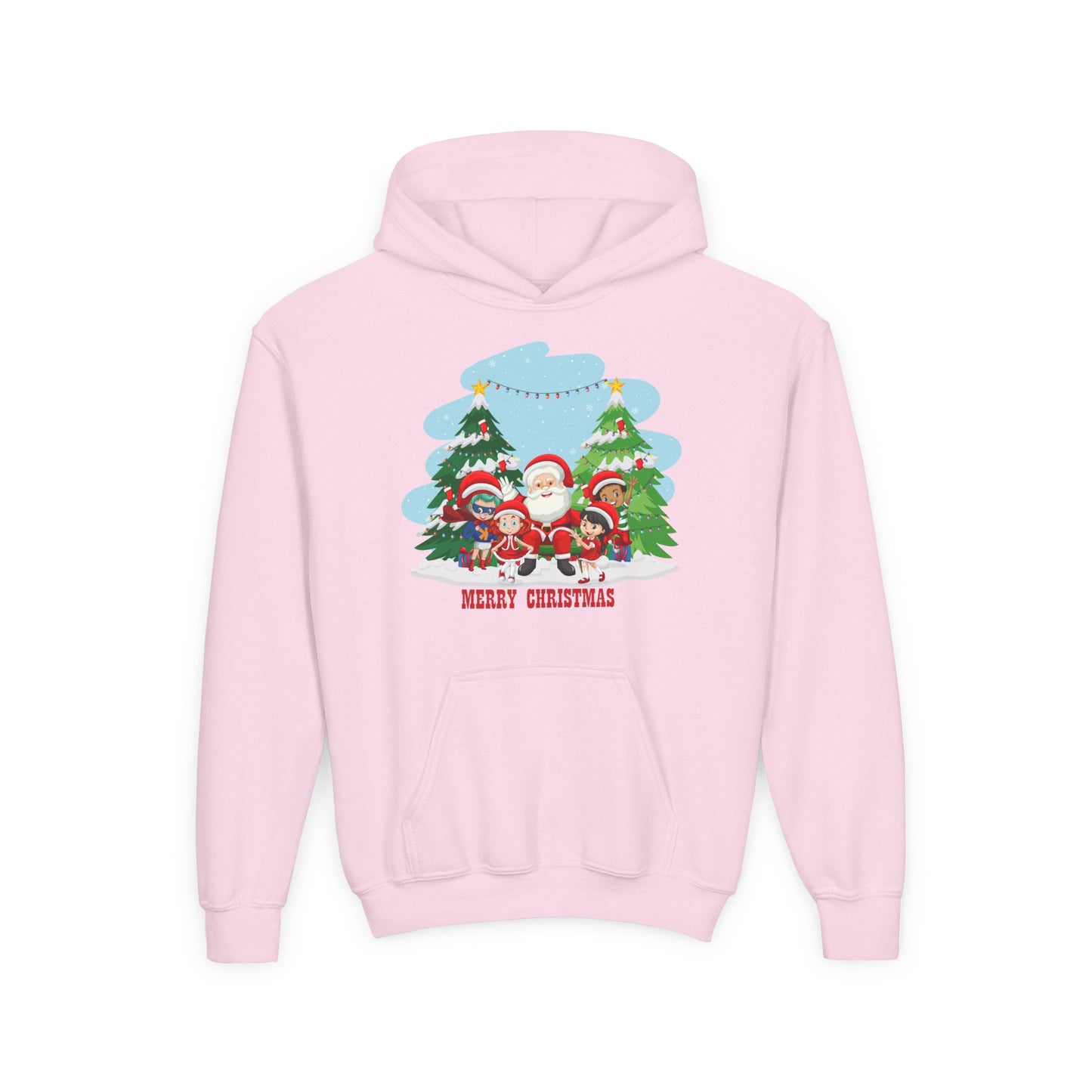 Youth Heavy Blend Hooded Sweatshirt - Super kiddo with santa claus Merry christmas