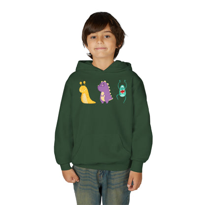 Youth Heavy Blend Hooded Sweatshirt - Colorful monsters Printify