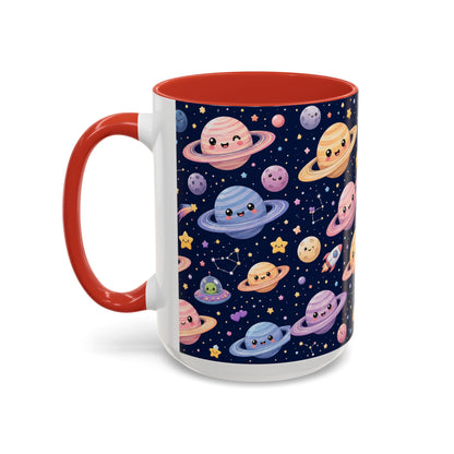 Accent Coffee Mug  (11/15 oz) - Kawaii Saturns in a Starry Space