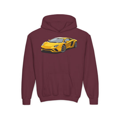 Youth Heavy Blend Hooded Sweatshirt - Yellow super car Printify