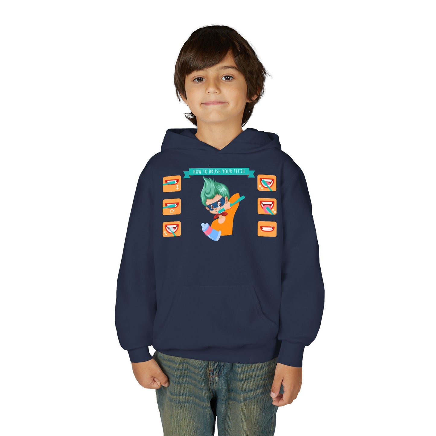 Youth Heavy Blend Hooded Sweatshirt - Super kiddo how to brush teeth