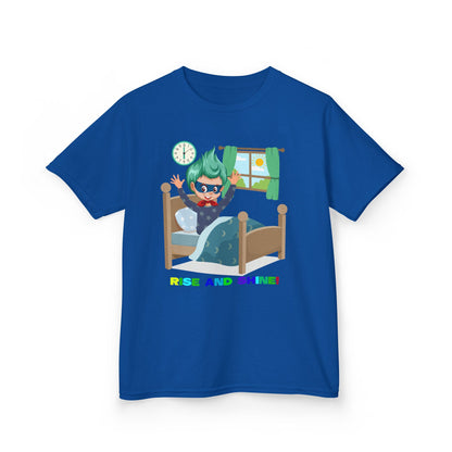 Kids Heavy Cotton™ Tee - Super kiddo teaches us to wake up early - [[{"value":"Wonderwear Kid"}]]