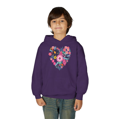 Youth Heavy Blend Hooded Sweatshirt - Flower hearts Printify