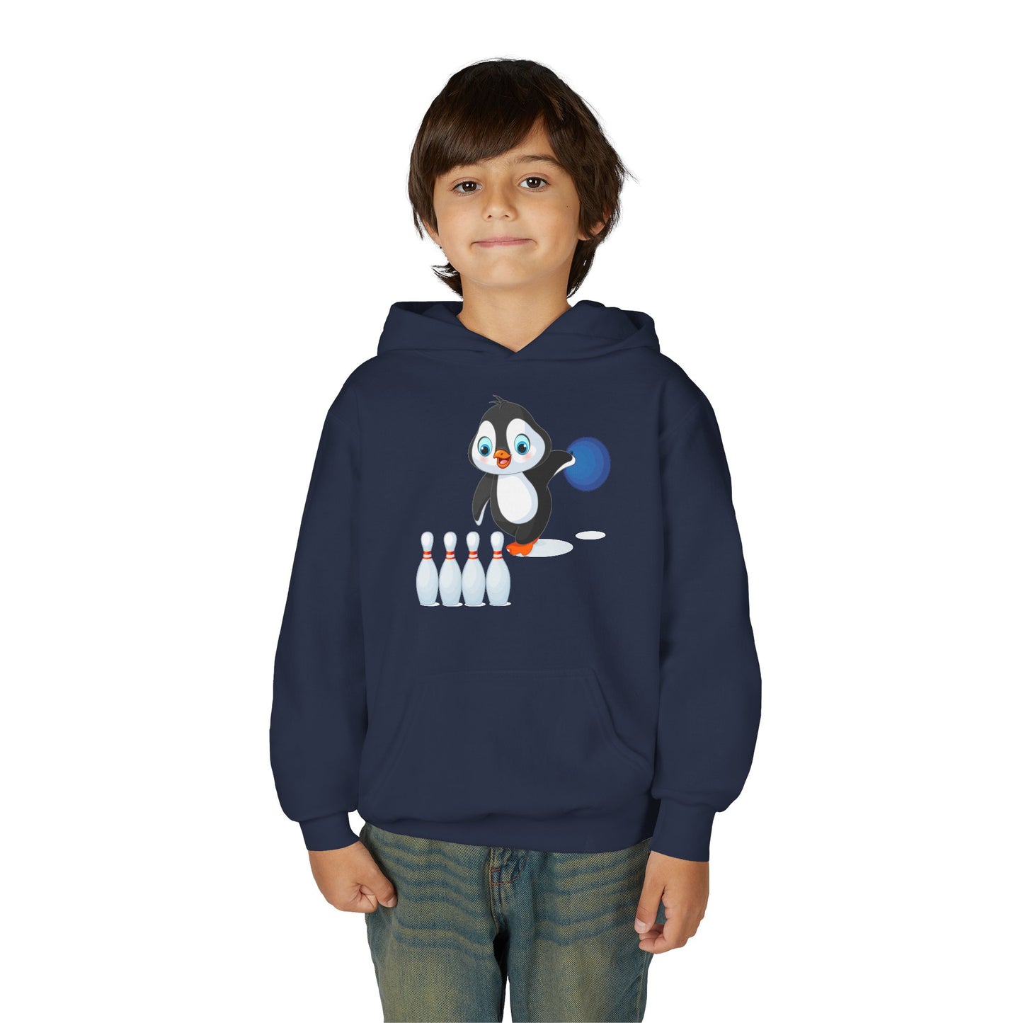 Youth Heavy Blend Hooded Sweatshirt - Adorable Penguin Bowling