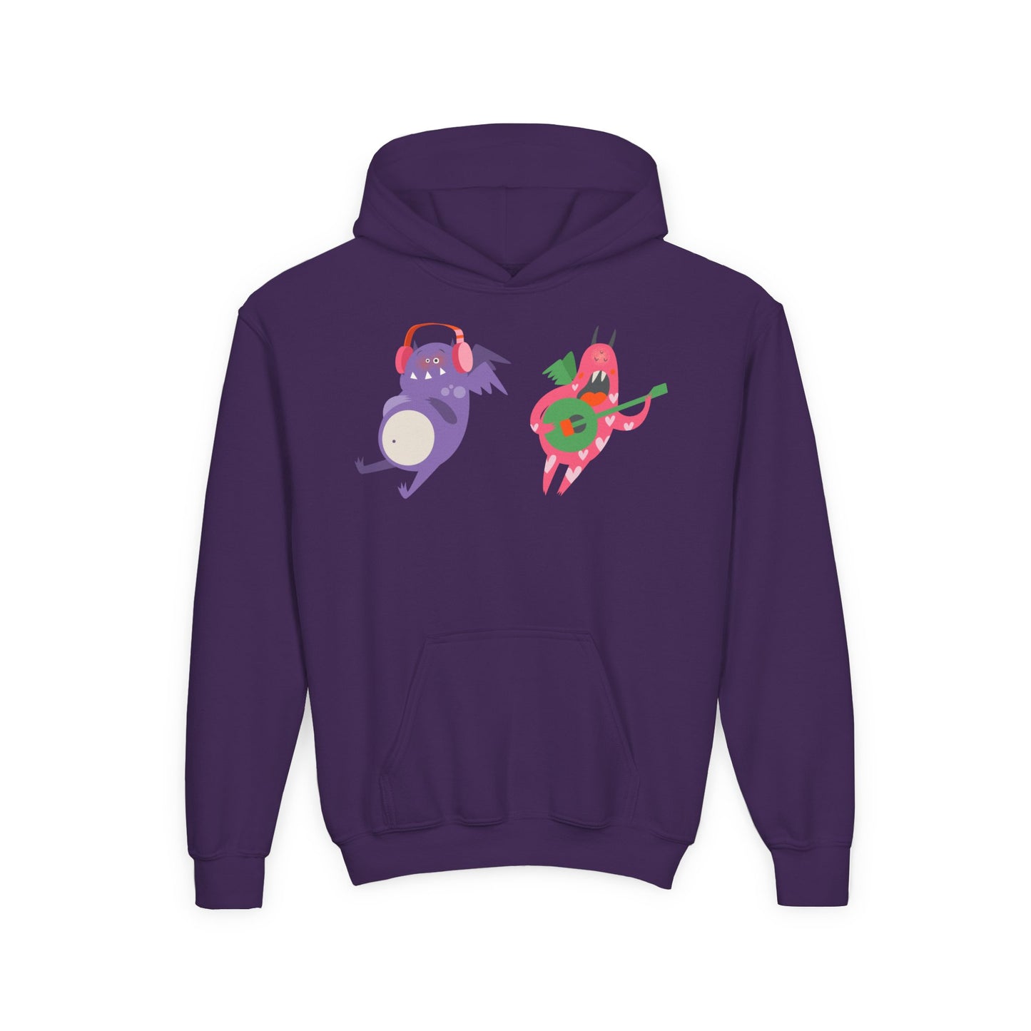 Youth Heavy Blend Hooded Sweatshirt - Monsters playing instruments