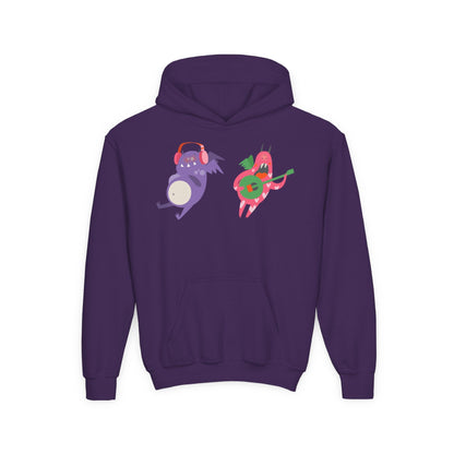 Youth Heavy Blend Hooded Sweatshirt - Monsters playing instruments Printify