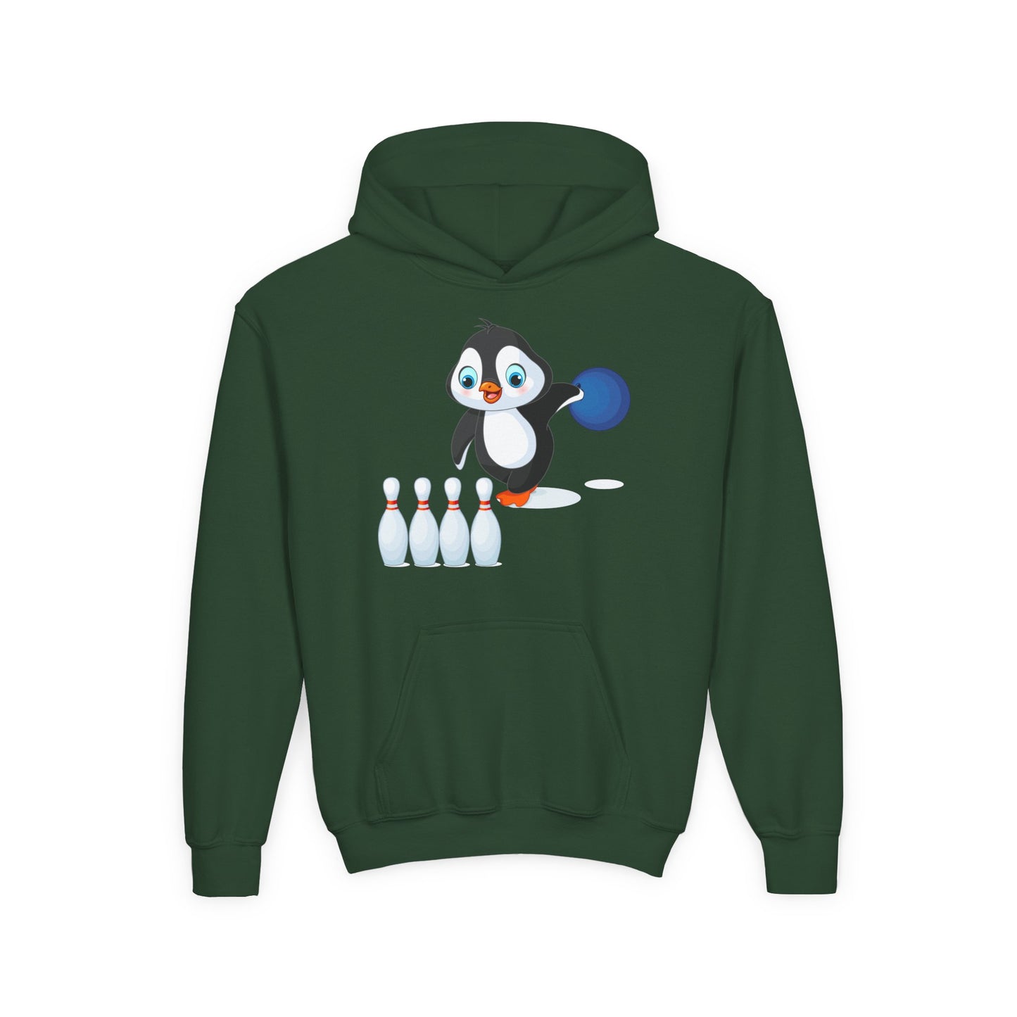Youth Heavy Blend Hooded Sweatshirt - Adorable Penguin Bowling