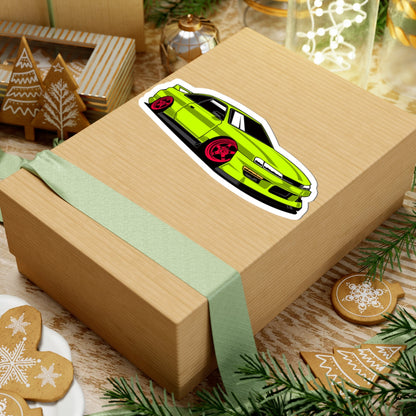 Kiss-Cut Vinyl Decals - Yellow green race car Printify