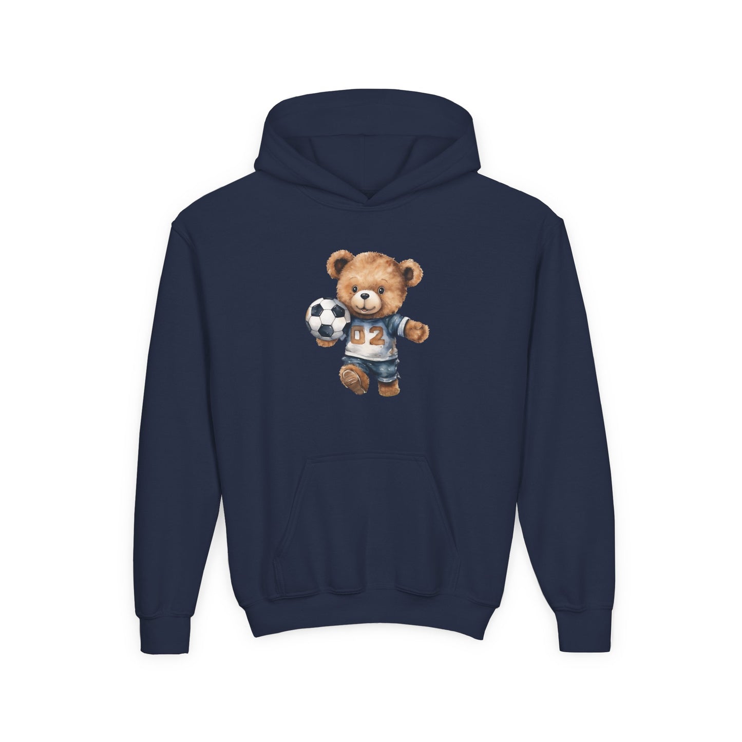 Youth Heavy Blend Hooded Sweatshirt - Adorable Soccer Bear