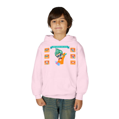 Youth Heavy Blend Hooded Sweatshirt - Super kiddo how to brush teeth - [[{"value":"Wonderwear Kid"}]]