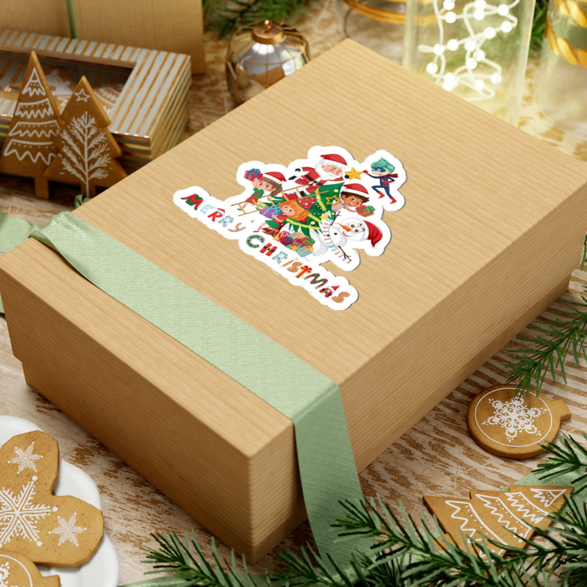 Kiss-Cut Stickers - Super kiddo making christmas tree with text - [[{"value":"Wonderwear Kid"}]]