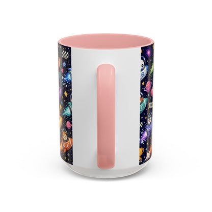 Accent Coffee Mug (11/15 oz) - Kawaii Cosmic Animal Rocket Race