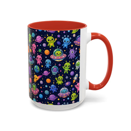 Accent Coffee Mug  (11/15 oz) - Cheerful Cartoon Alien Space