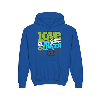 Youth Heavy Blend Hooded Sweatshirt - Love is Kind of War Printify