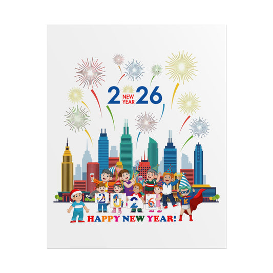 Rolled Posters - Happy new year with fireworks - [[{"value":"Wonderwear Kid"}]]