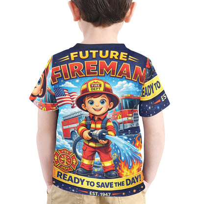Little Kids' All Over Print Crew Neck T-Shirt - Proud to Serve - Young Patriot - Future Fireman