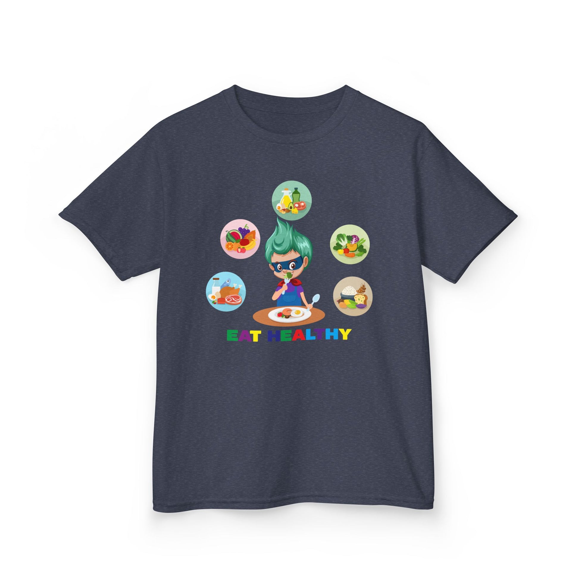 Kids Heavy Cotton™ Tee - Supper kiddo showing healthy food to eat - [[{"value":"Wonderwear Kid"}]]