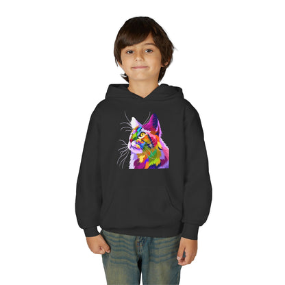 Youth hoodie with adorable cat design Printify