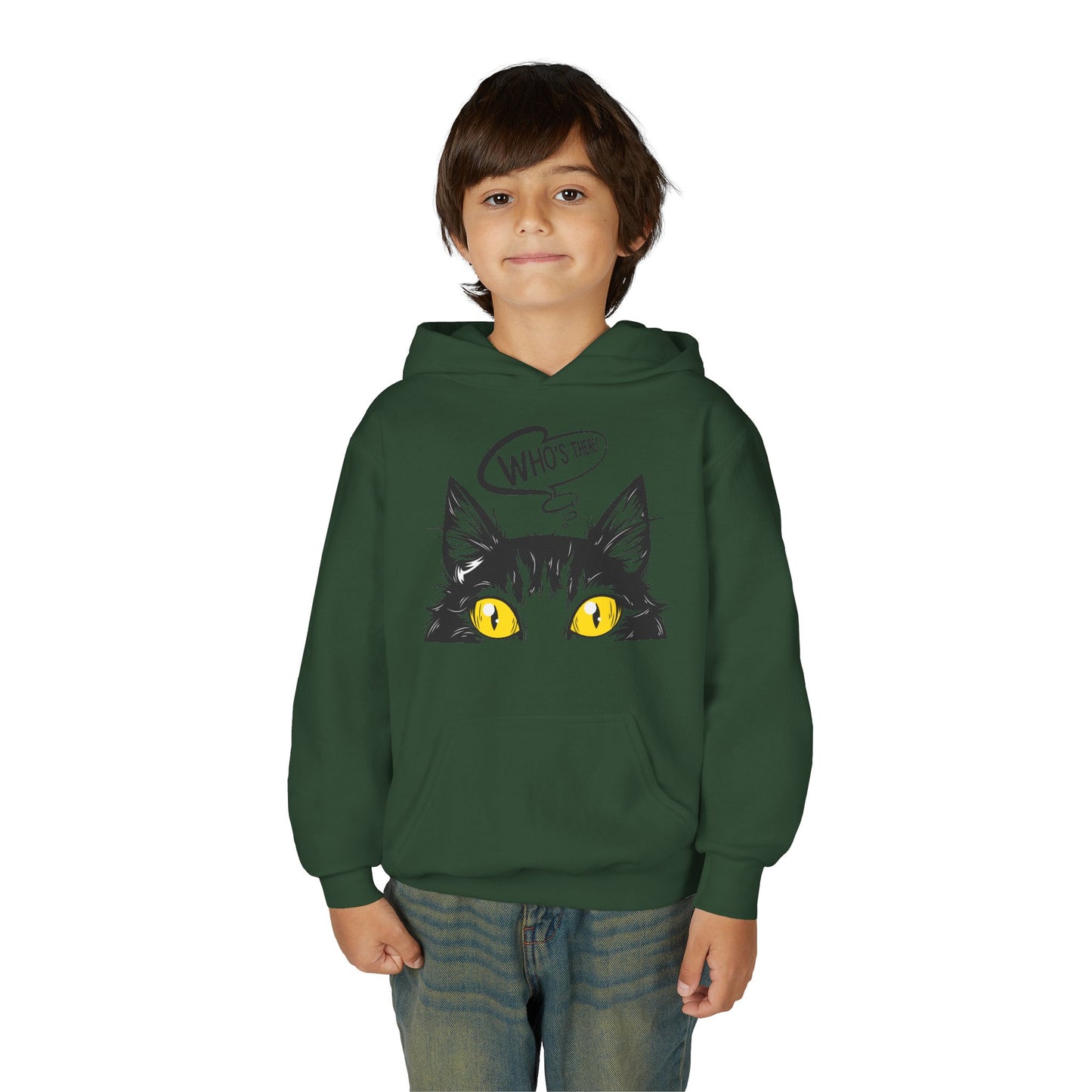 Youth Heavy Blend Hooded Sweatshirt -  Whos there cat