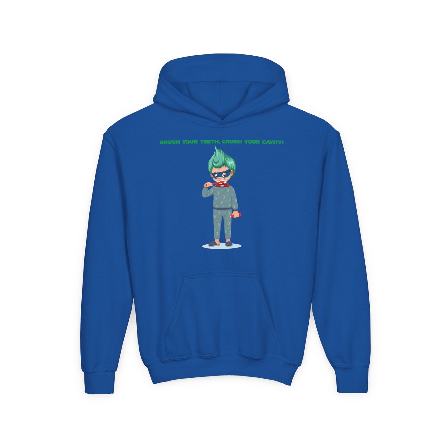 Youth Heavy Blend Hooded Sweatshirt - Super kiddo brushing teeth