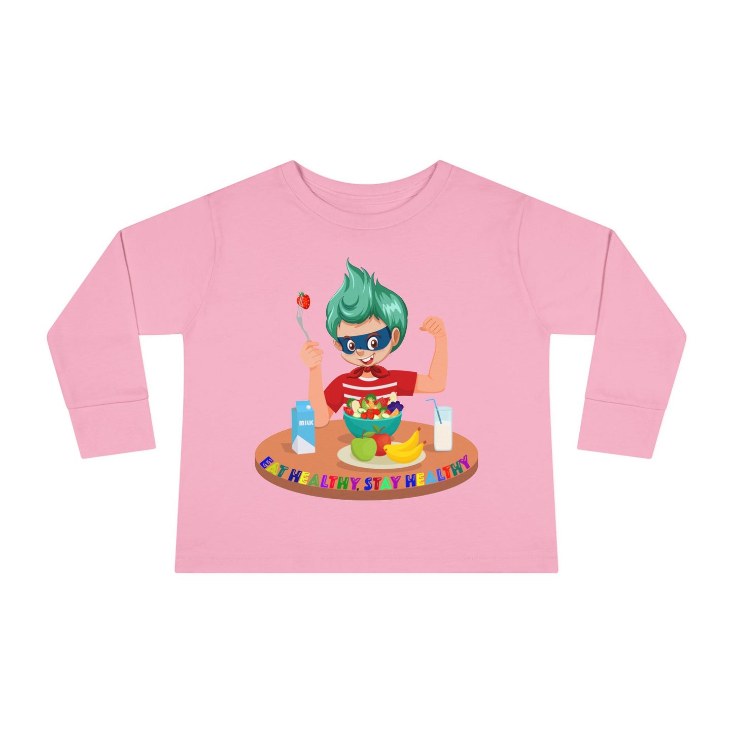 Toddler Long Sleeve Tee - super kiddo eating healthy food - [[{"value":"Wonderwear Kid"}]]