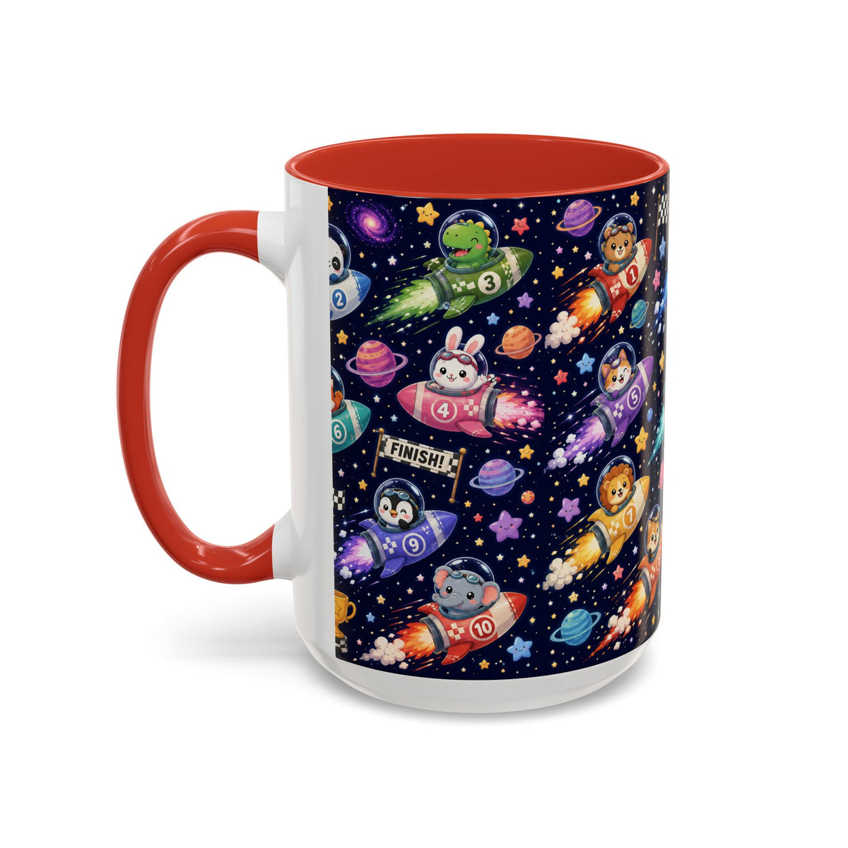 Accent Coffee Mug (11/15 oz) - Kawaii Cosmic Animal Rocket Race